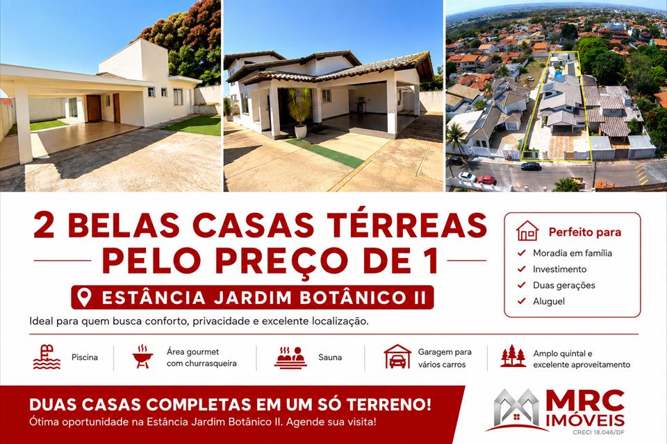 Condomínio Estância Jardim Botânico II - 2 CASAS + QUITINETE + LAZER EM AMPLO LOTE DE 1.500 M²